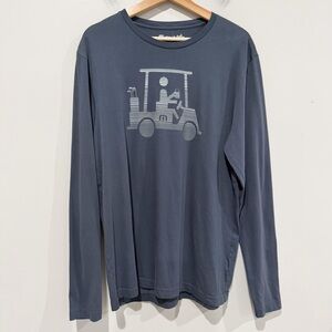 TRAVIS MATHEW He Is Rare Long Sleeve Golf T-Shirt Blue Nights Size Large